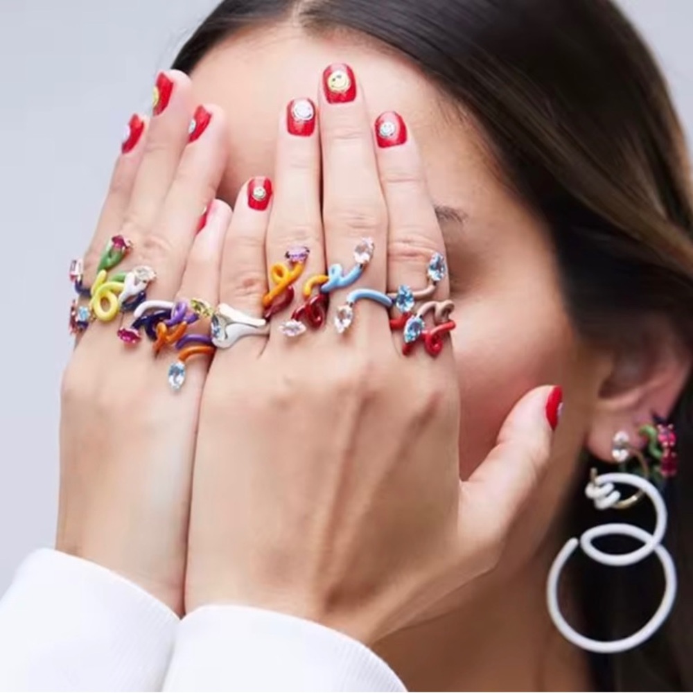 1pair BEA BONGIASCA Full Spectrum Rainbow Geometrical Drop Colors Line Rings